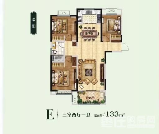 E户型 3室2厅0厨1卫